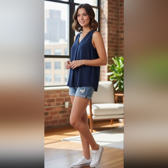 Premise Studio Dark Blue Sleeveless Top - Picture 1 of 6